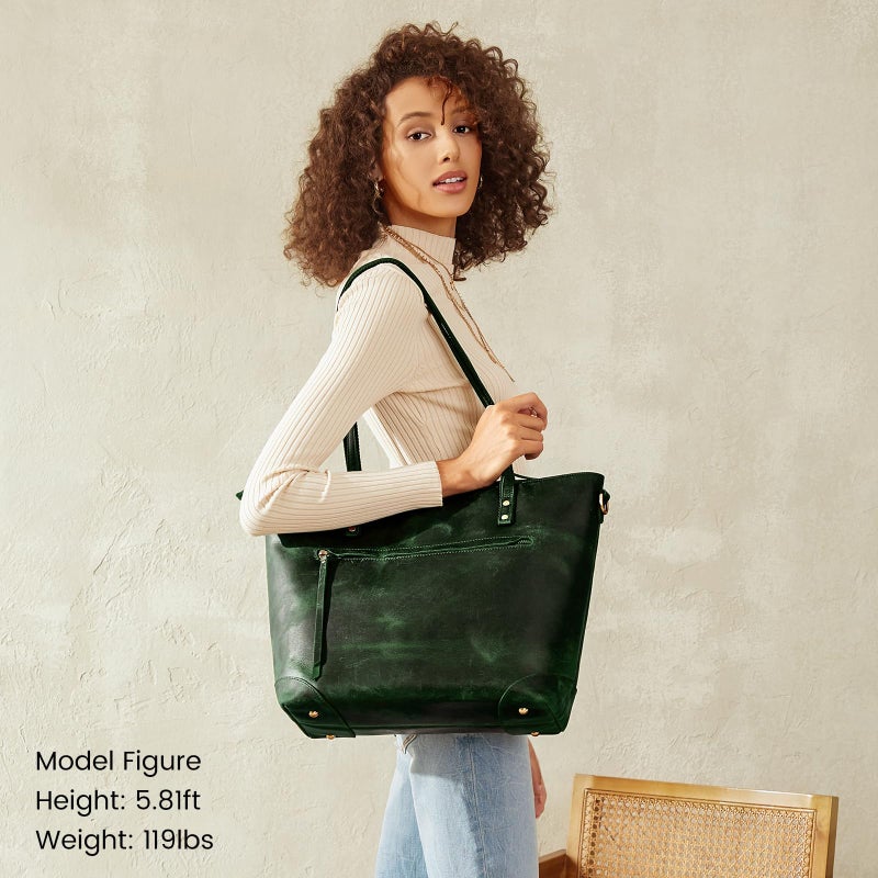 S-ZONE Vintage Genuine Leather Shoulder Bag Work Totes for Women Purse Handbag with Back Zipper Pocket Large - Image 2